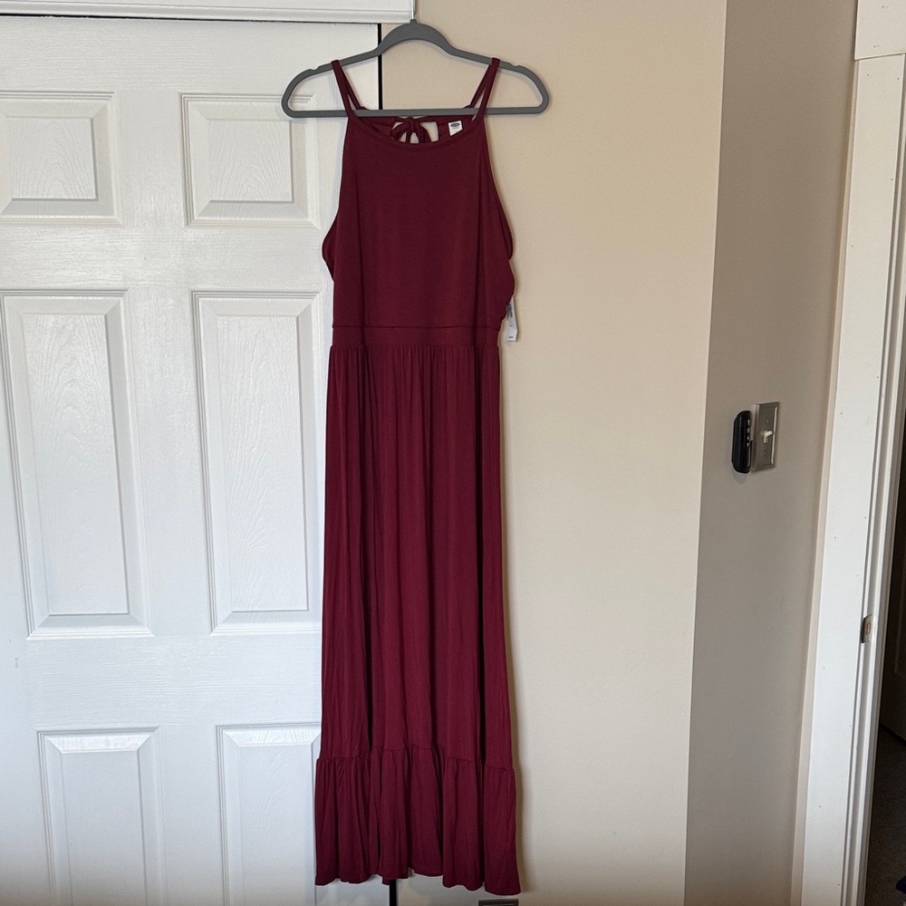 Old Navy Burgundy High-Neck Maxi Dress with Back Tie